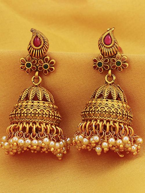 gold brass jhumka earring - 16965092 - Very Small Image - 1
