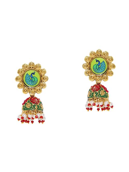 green brass jhumka earring - 16965145 - Very Small Image - 1