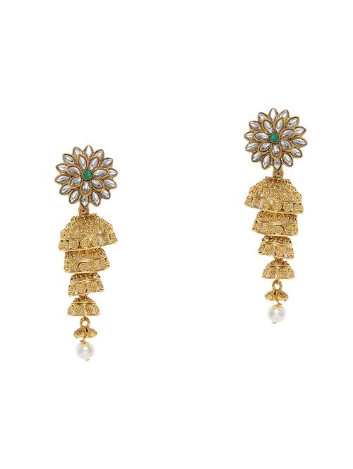 gold brass jhumka earring - 16965168 - Very Small Image - 1