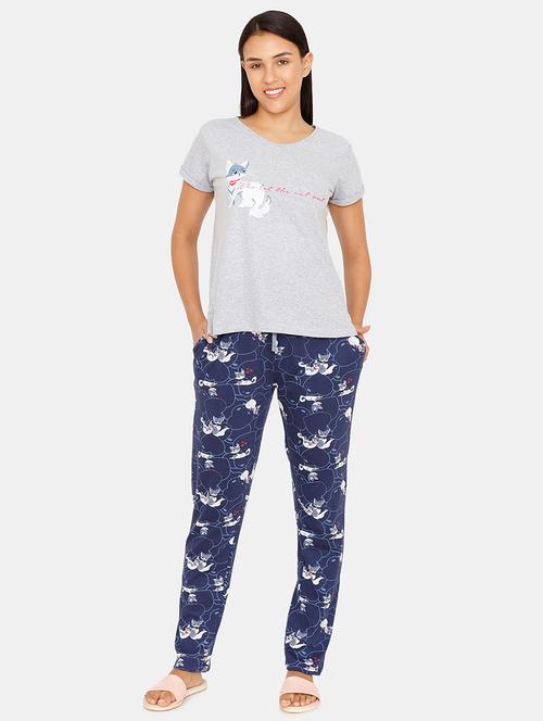 v neck tee with pajama set - 16965235 - Very Small Image - 1