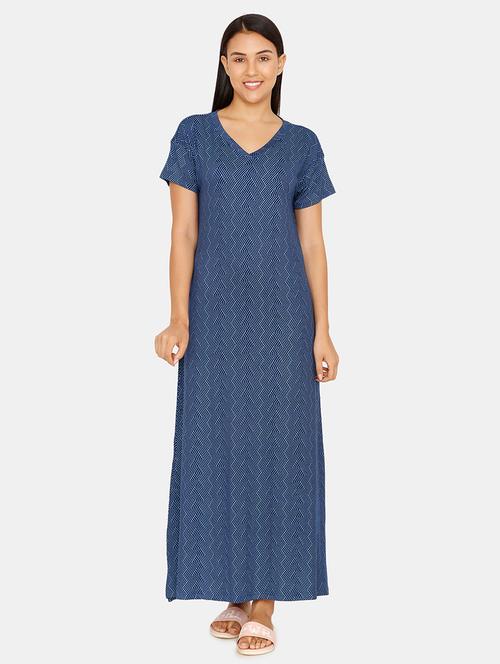 v-neck printed nighty - 16965562 - Very Small Image - 1