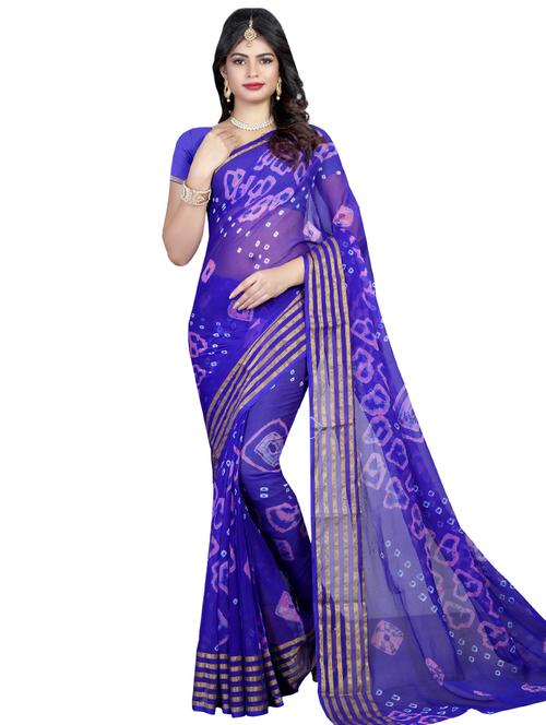 women's bandhani blue colored saree with blouse - 16967023 - Very Small Image - 1