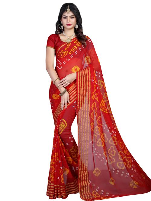 women's bandhani red colored saree with blouse - 16967024 - Very Small Image - 1