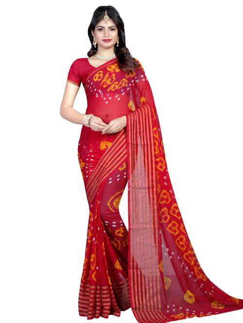 women's bandhani red colored saree with blouse - 16967027 - Very Small Image - 1