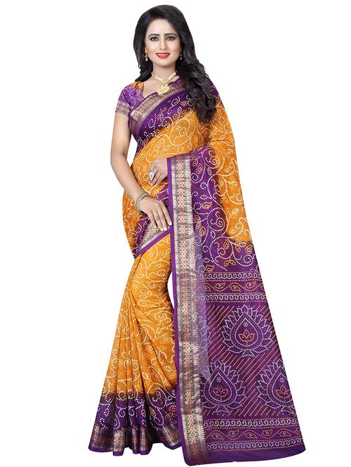 women's bandhani mustard colored saree with blouse - 16967035 - Very Small Image - 1