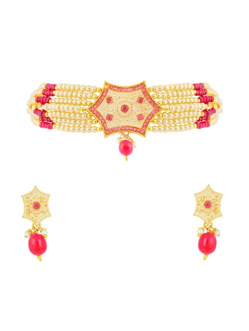 pink brass set & drop earrings - 16967605 - Very Small Image - 1