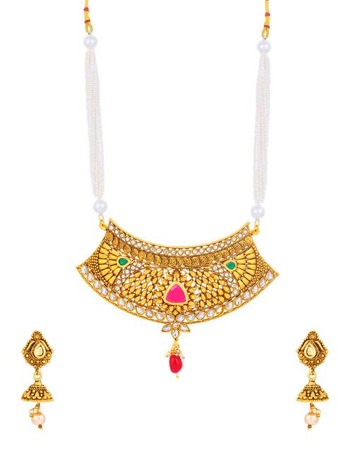 pink brass set & drop earrings - 16967608 - Very Small Image - 1