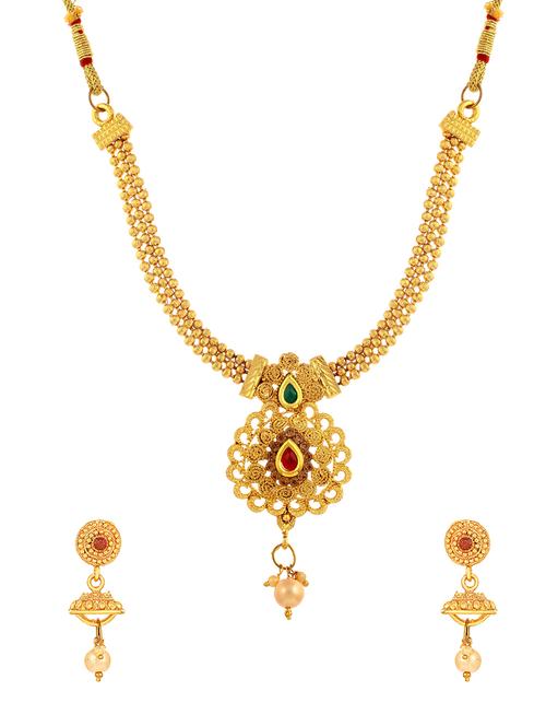 red brass set & drop earrings - 16967626 - Very Small Image - 1