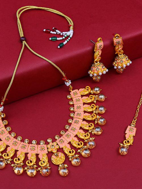 pink brass necklaces and earring - 16967700 - Very Small Image - 1