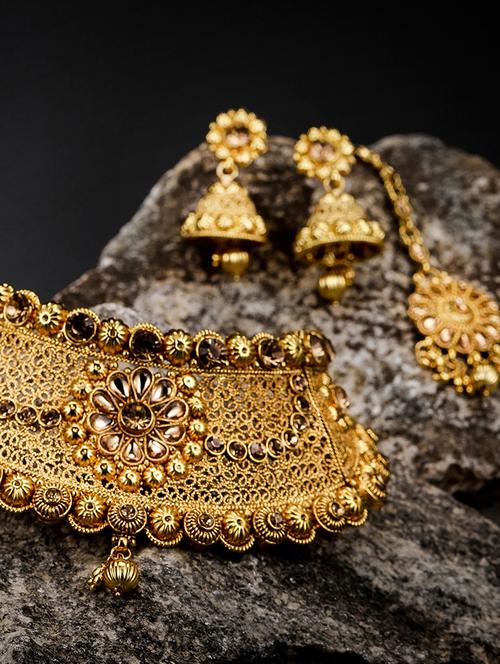 gold brass necklaces and earring - 16967713 - Very Small Image - 1