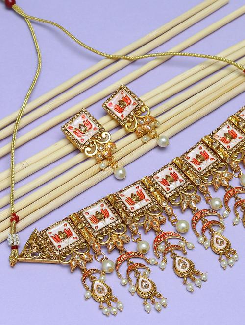 orange brass necklaces and earring - 16967877 - Very Small Image - 1