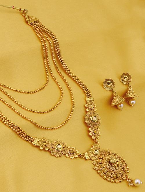 gold brass necklaces and earring - 16967889 - Very Small Image - 1