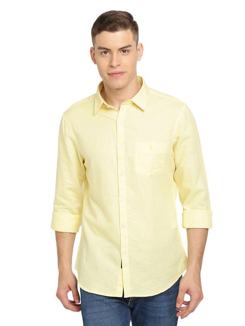 yellow solid cotton linen casual shirt - 16968105 - Very Small Image - 1