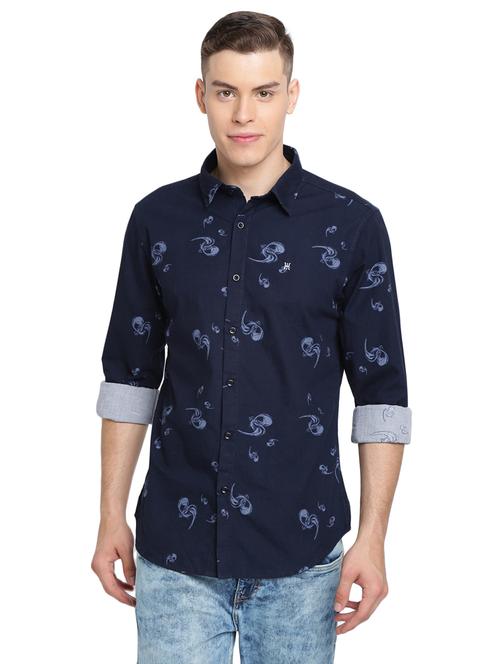 navy blue printed casual shirt - 16968117 - Very Small Image - 1