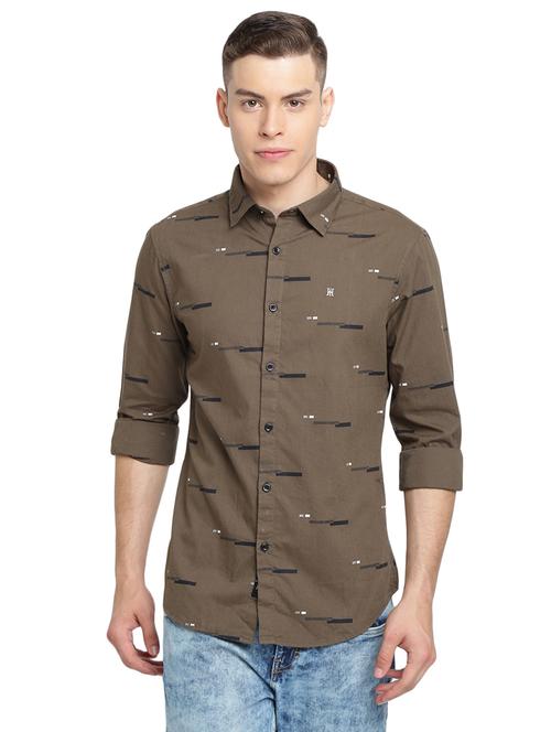 olive green printed casual shirt - 16968118 - Very Small Image - 1