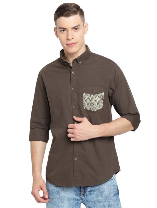 olive green geometric print casual shirt - 16968125 - Very Small Image - 1