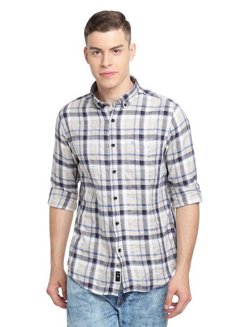 grey checkered linen casual shirt - 16968135 - Very Small Image - 1