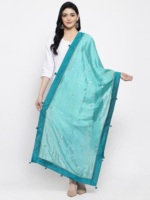 turquoise silk blend dupatta - 16968197 - Very Small Image - 1