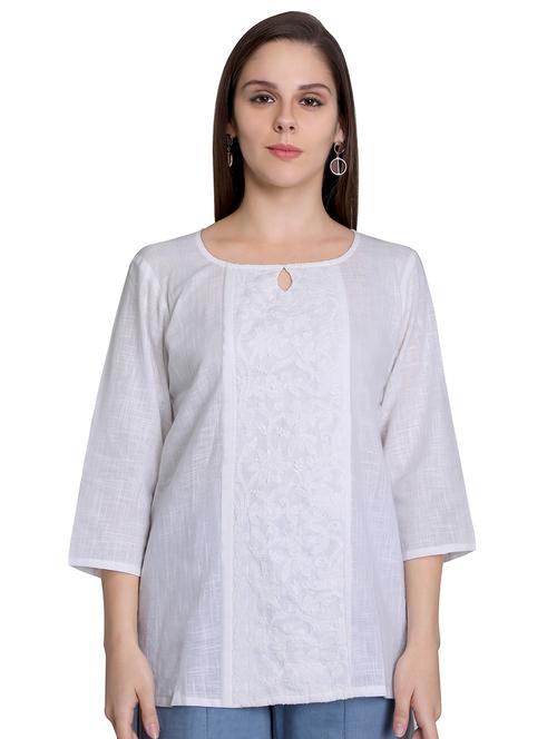 key hole neck embroidered detail top - 16969237 - Very Small Image - 1