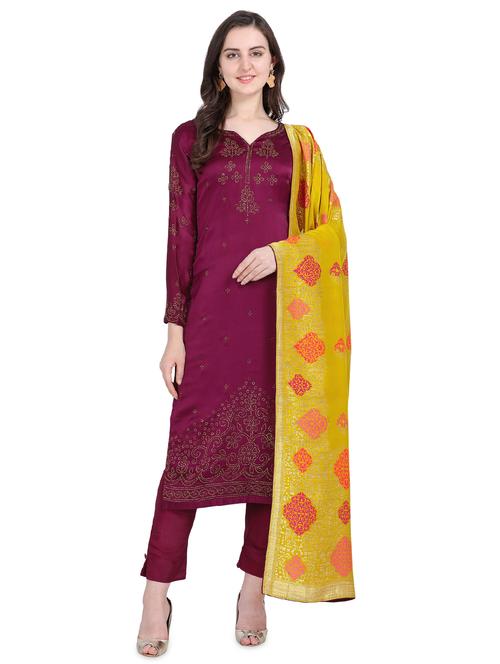 embellished straight pant semi-stitched suit - 16969309 - Very Small Image - 1