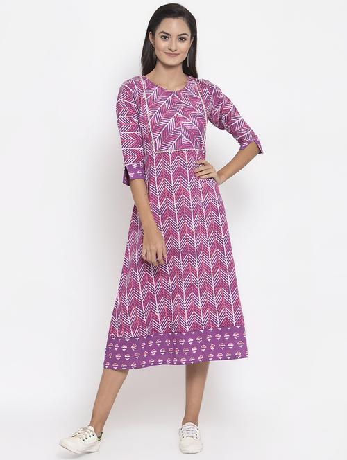 round neck chevron a-line dress - 16969478 - Very Small Image - 1