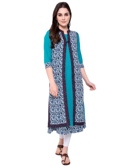 printed layered kurta with jacket - 16970858 - Very Small Image - 1