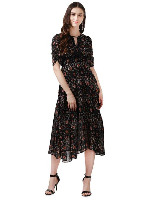 keyhole neck floral a-line dress - 16972107 - Very Small Image - 1