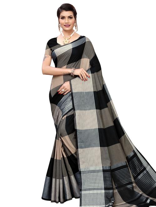 checkered banarasi saree with blouse - 16972619 - Very Small Image - 1
