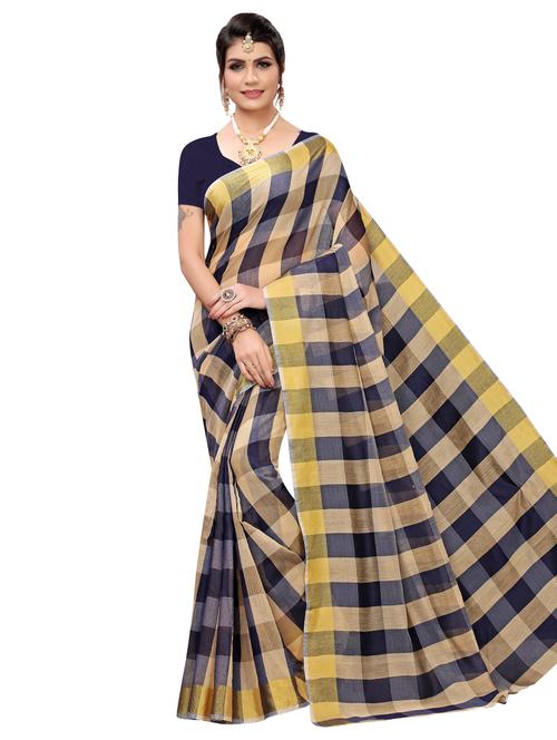 checkered banarasi saree with blouse - 16972635 - Very Small Image - 1