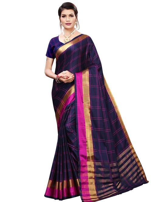 checkered banarasi saree with blouse - 16972643 - Very Small Image - 1