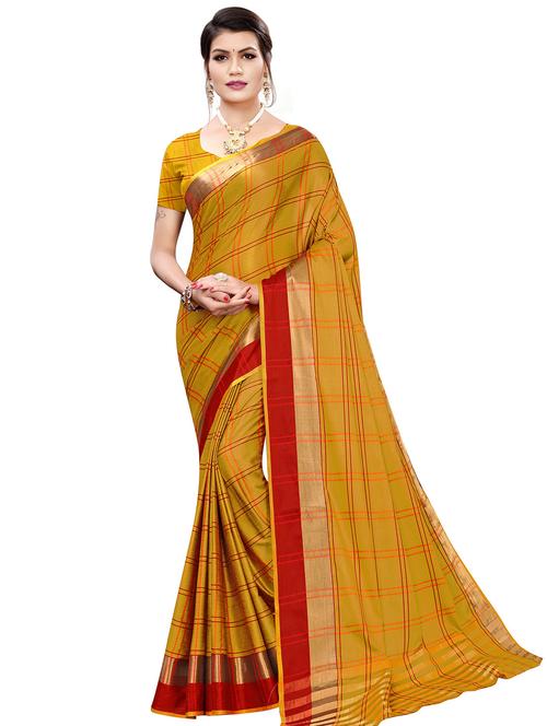 checkered banarasi saree with blouse - 16972645 - Very Small Image - 1