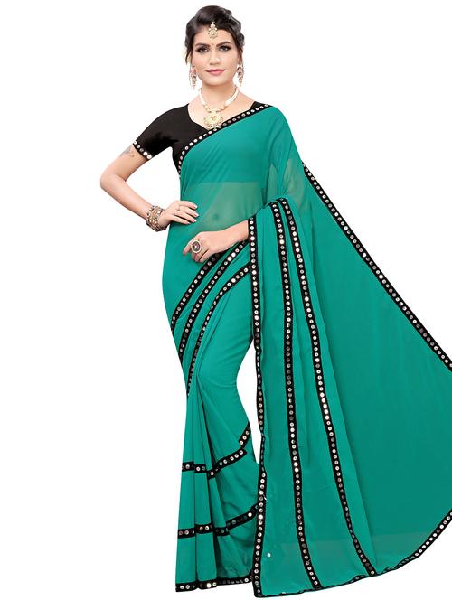 contrast solid saree with blouse - 16972647 - Very Small Image - 1