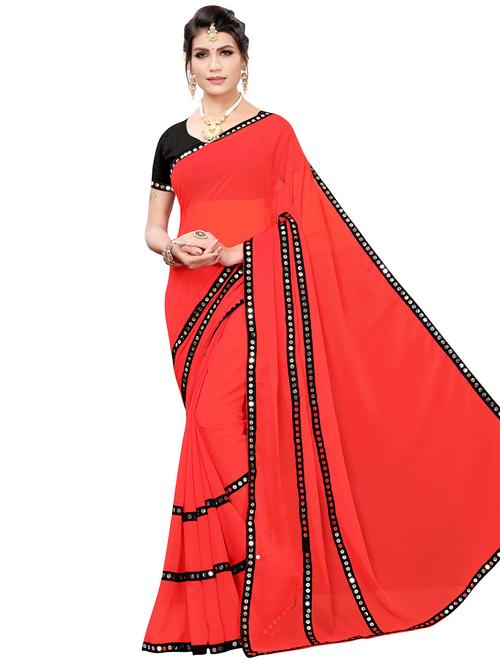 contrast solid saree with blouse - 16972648 - Very Small Image - 1