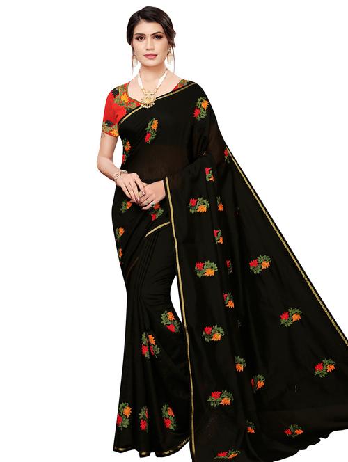 embroidered banarasi saree with blouse - 16972660 - Very Small Image - 1
