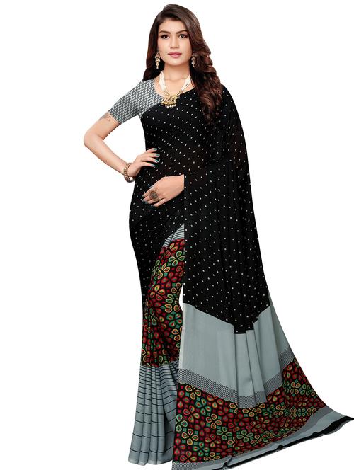 half & half printed saree with blouse - 16972672 - Very Small Image - 1