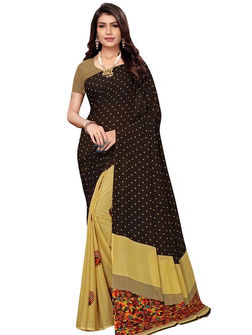 half & half printed saree with blouse - 16972674 - Very Small Image - 1