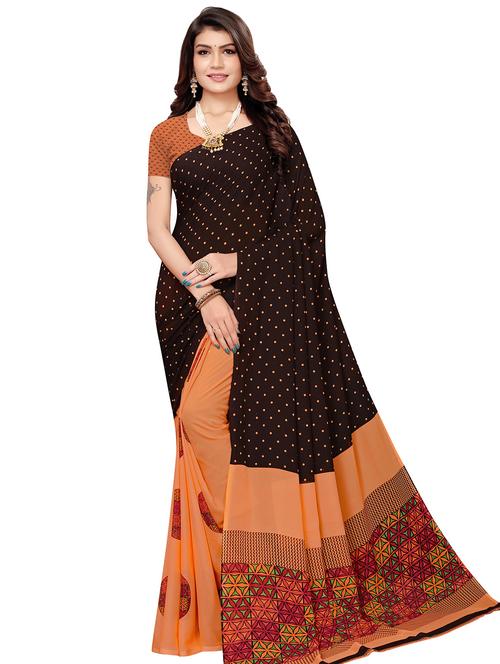 half & half printed saree with blouse - 16972676 - Very Small Image - 1
