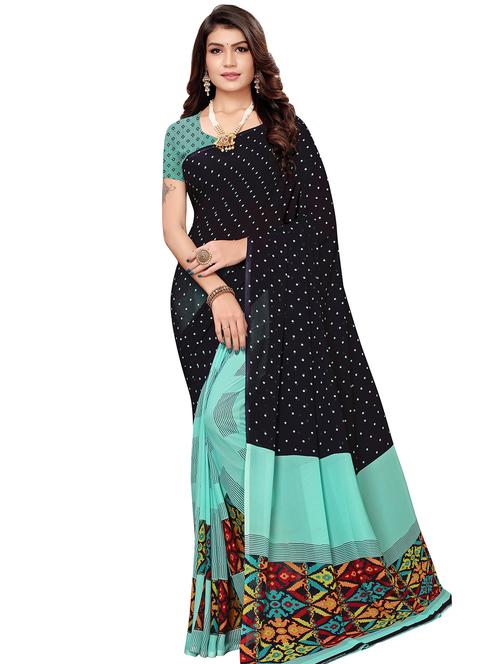 half & half printed saree with blouse - 16972682 - Very Small Image - 1