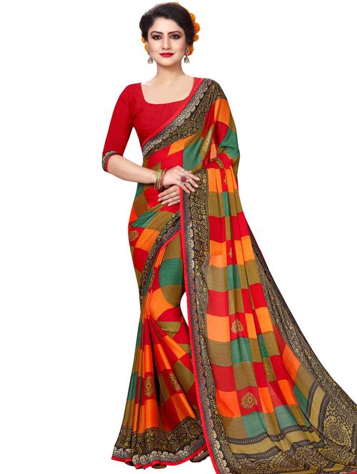 checkered banarasi saree with blouse - 16972703 - Very Small Image - 1