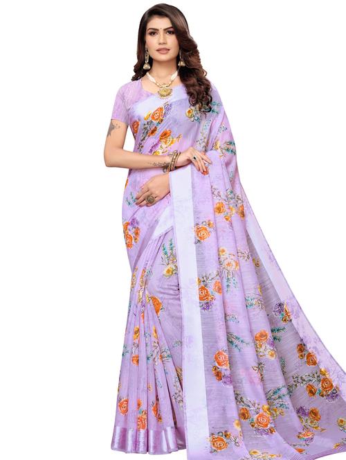 floral printed saree with blouse - 16972734 - Very Small Image - 1
