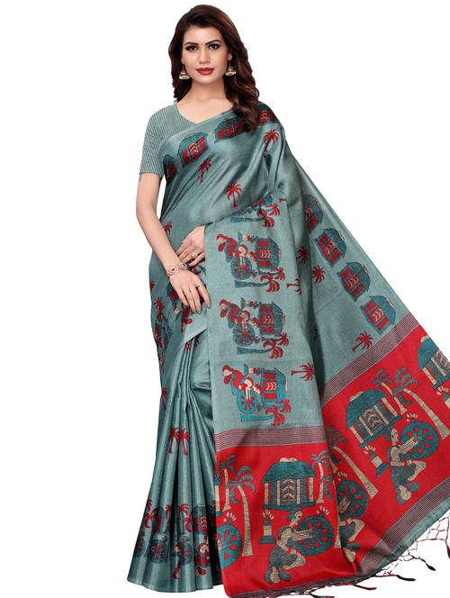 conversational printed saree with blouse - 16972735 - Very Small Image - 1