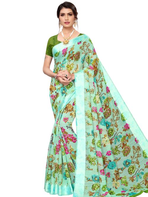 floral printed saree with blouse - 16972736 - Very Small Image - 1
