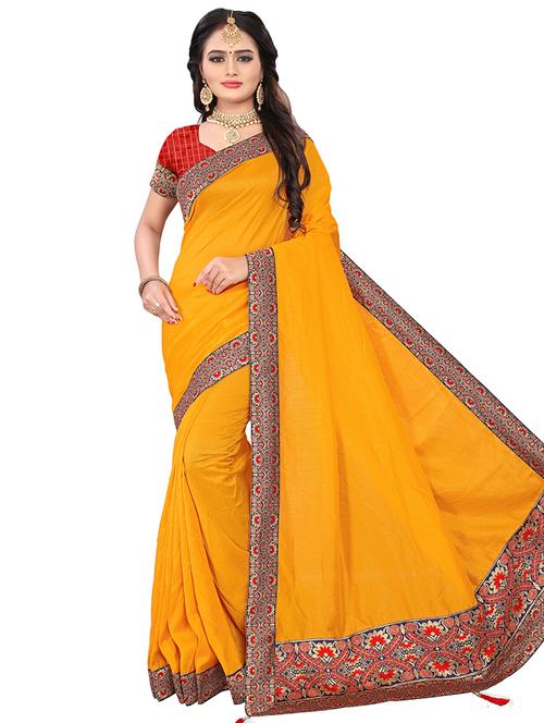 solid bordered saree with blouse - 16972766 - Very Small Image - 1