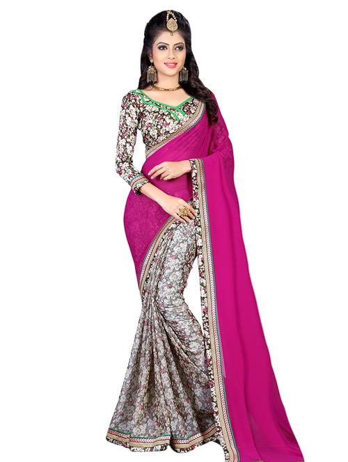 floral print half & half saree with blouse - 16972787 - Very Small Image - 1