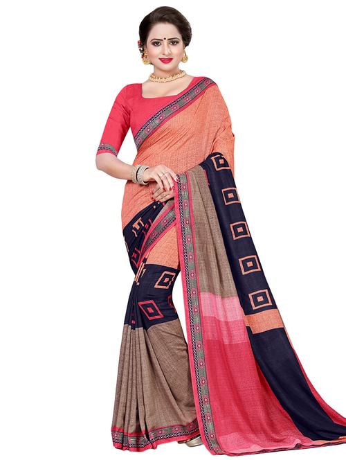 color block printed saree with blouse - 16972793 - Very Small Image - 1