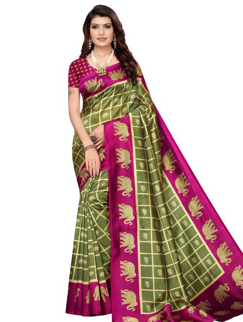 checkered banarasi saree with blouse - 16972850 - Very Small Image - 1