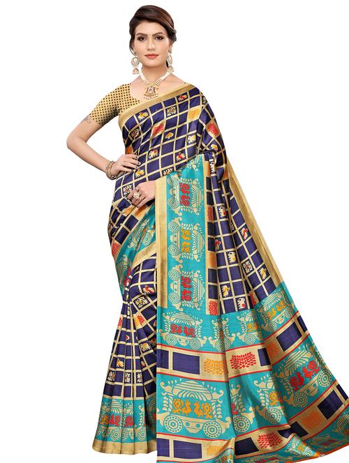 checkered banarasi saree with blouse - 16972887 - Very Small Image - 1