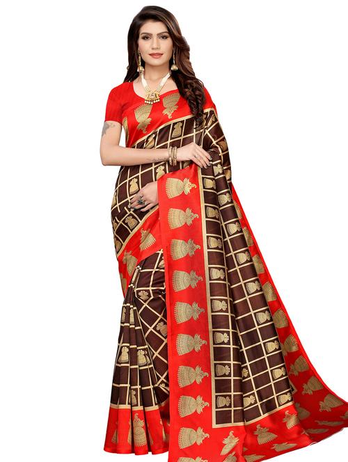 checkered banarasi saree with blouse - 16972896 - Very Small Image - 1