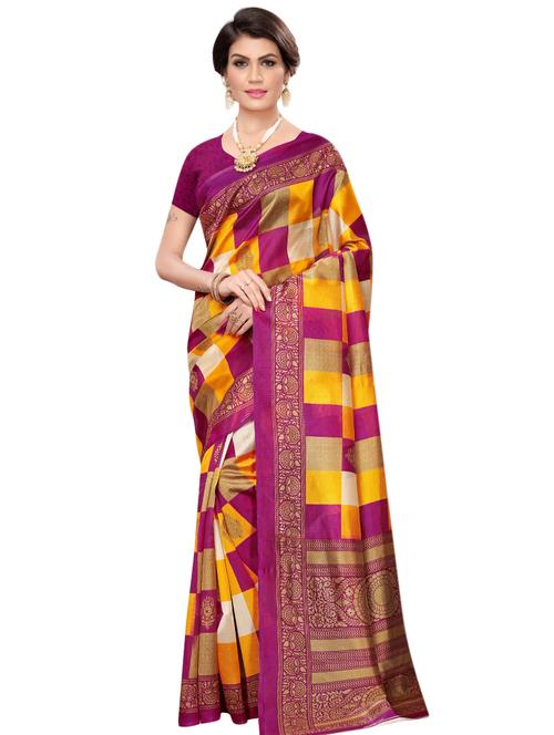 checkered banarasi saree with blouse - 16972952 - Very Small Image - 1