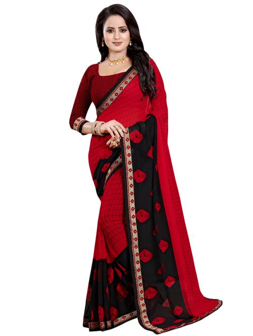 check printed saree with blouse - 16972957 - Very Small Image - 1